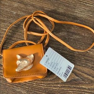 Mini cross body brown purse with gold fox head